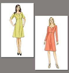 8764 VOGUE VERY EASY LINED SEAMED EMPIRE SHORT-LONG SLEEVE DRESS 8-16 UNCUT 